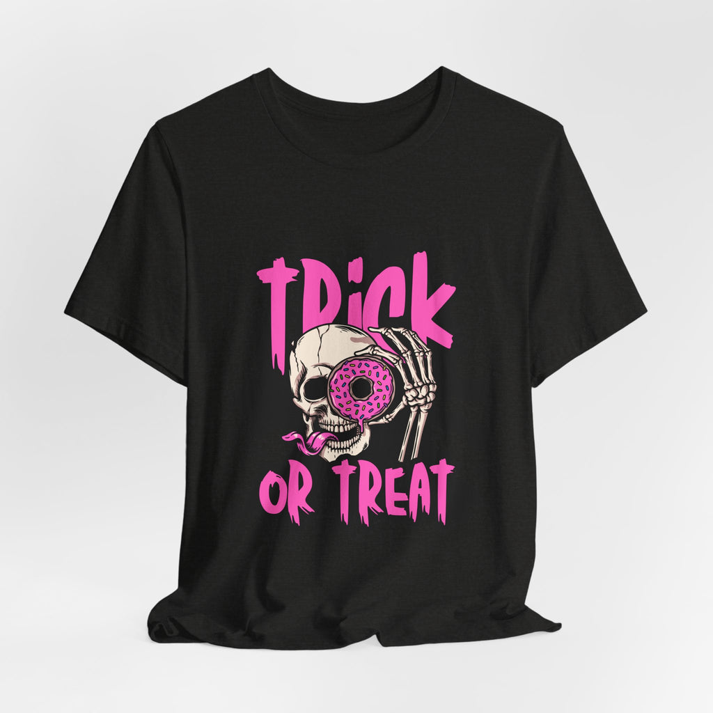 Halloween Skull Donut Tee — "Trick or Treat" Graphic T-Shirt