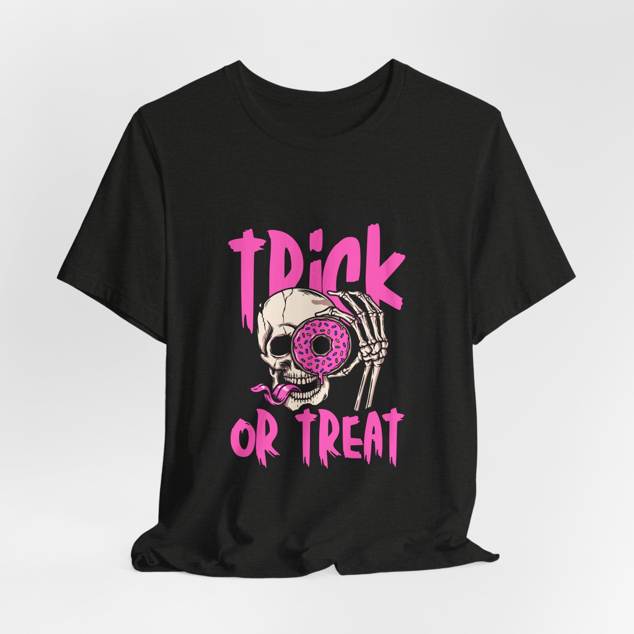 Halloween Skull Donut Tee — "Trick or Treat" Graphic T-Shirt