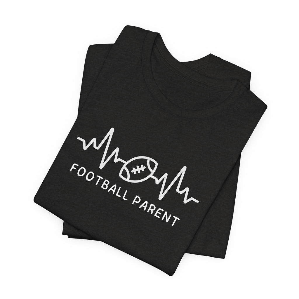 Football Parent T‑Shirt — Heartbeat EKG Football Design for Proud Moms & Dads