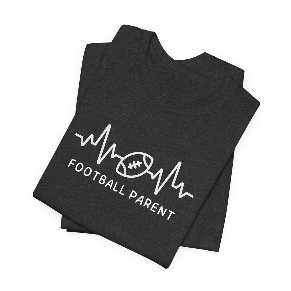 Football Parent T‑Shirt — Heartbeat EKG Football Design for Proud Moms & Dads