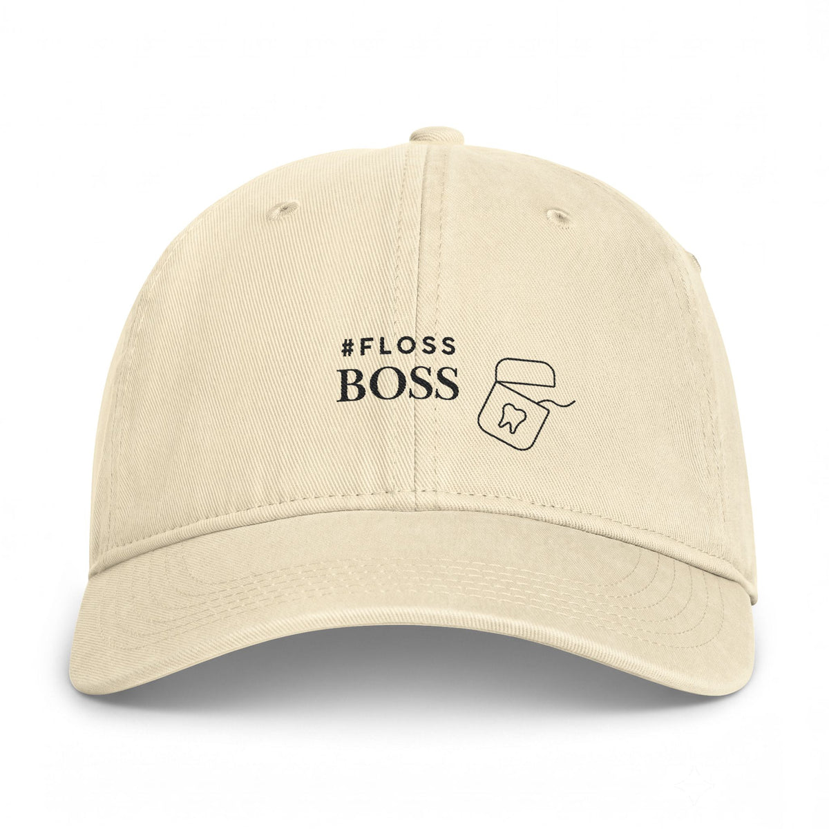 #FLOSS BOSS Embroidered Cap — Coastal Washed Dad Hat with Floss Jar Graphic