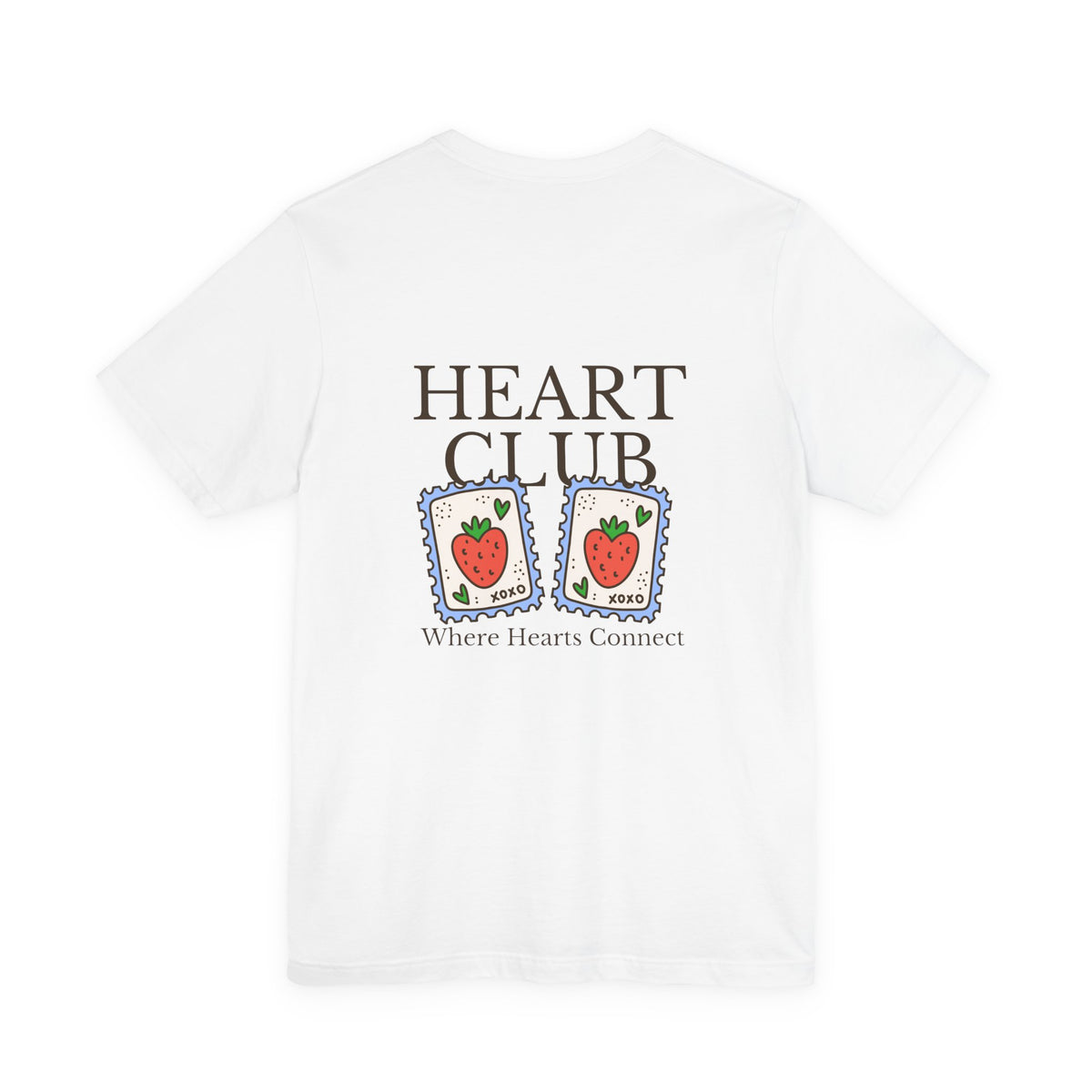 Heart Club Tee — Cute Strawberry Stamps Graphic Shirt (Where Hearts Connect)