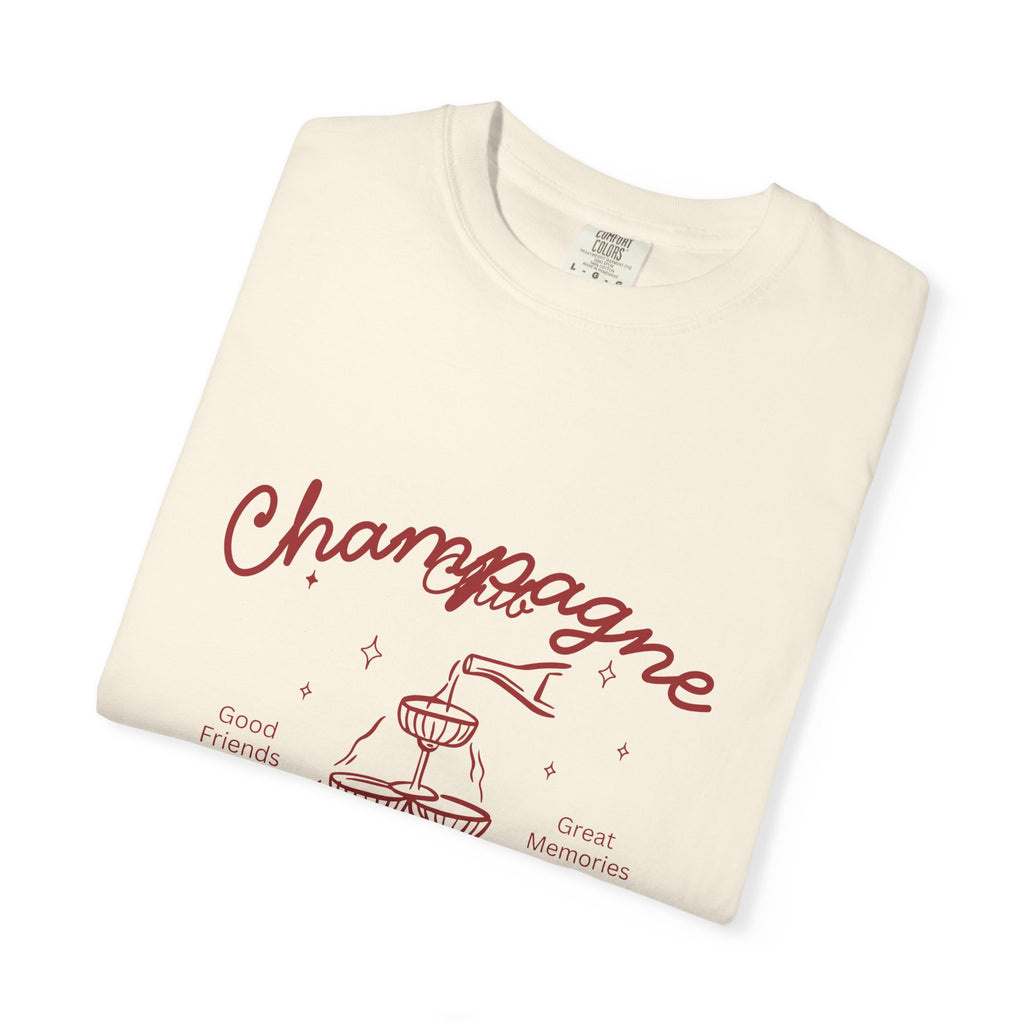 Champagne Tower T-Shirt — Retro Script Champagne Graphic Tee