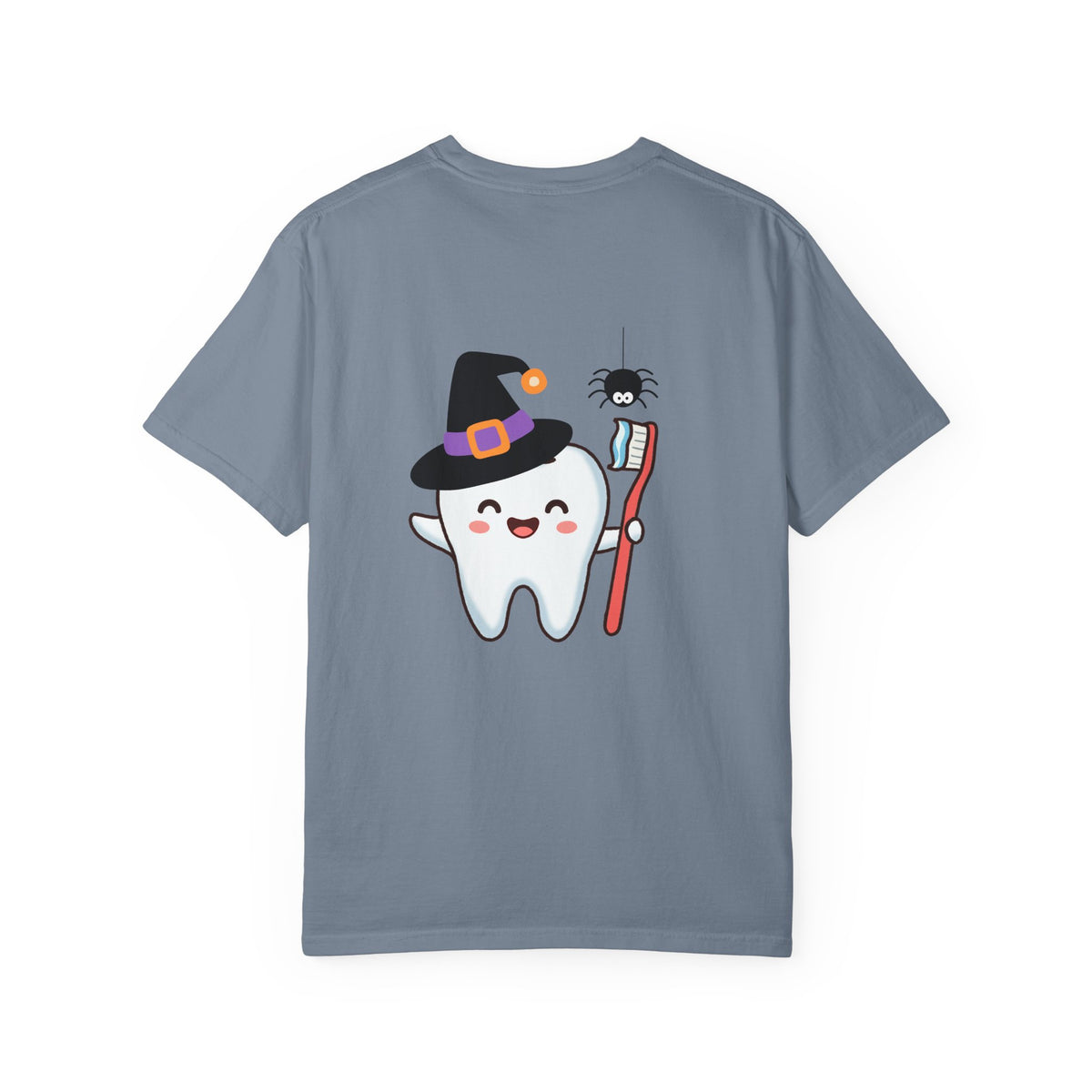 Tooth Fairy Halloween T-Shirt — Cute Witch Tooth with Toothbrush & Spider