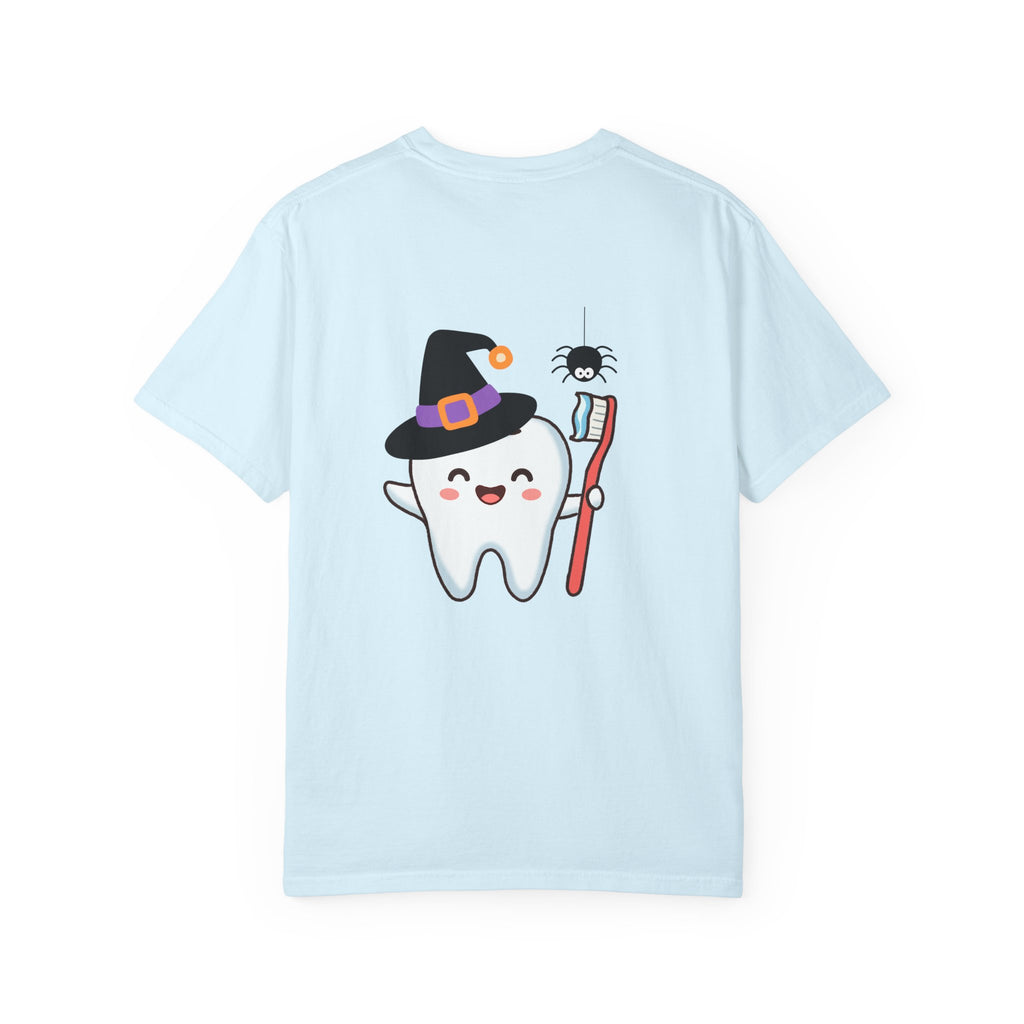 Tooth Fairy Halloween T-Shirt — Cute Witch Tooth with Toothbrush & Spider