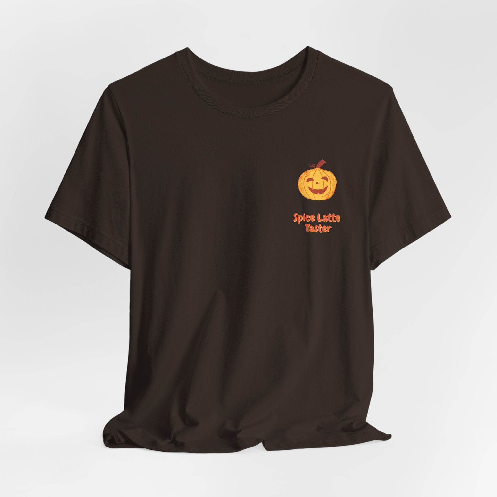 Pumpkin Spice Latte Tee — “Spice Latte Taster” Chest Logo & Back ‘It’s Time!’ Graphic