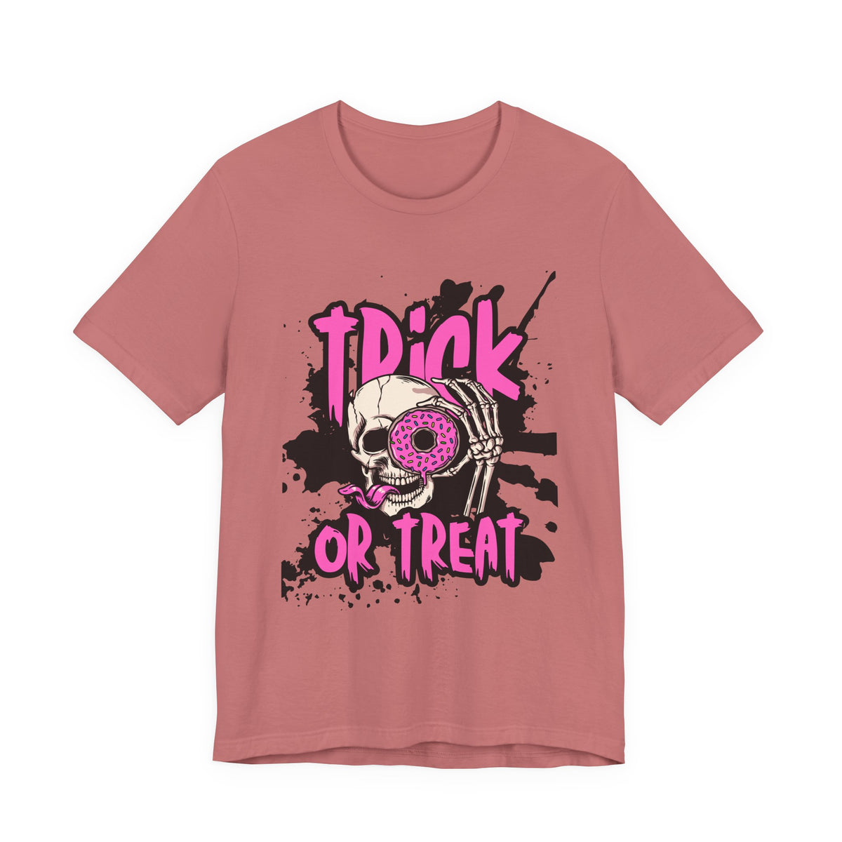 Halloween Skull Donut Tee — "Trick or Treat" Graphic T-Shirt