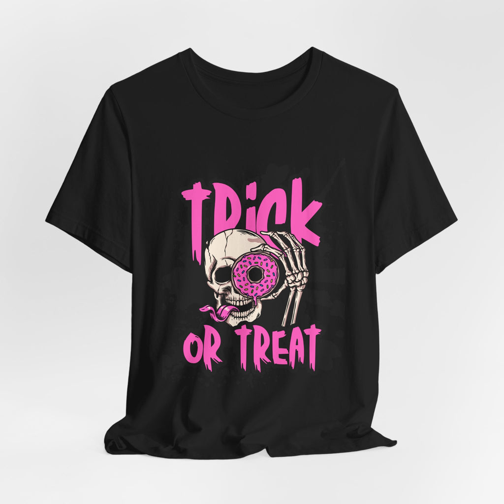 Halloween Skull Donut Tee — "Trick or Treat" Graphic T-Shirt