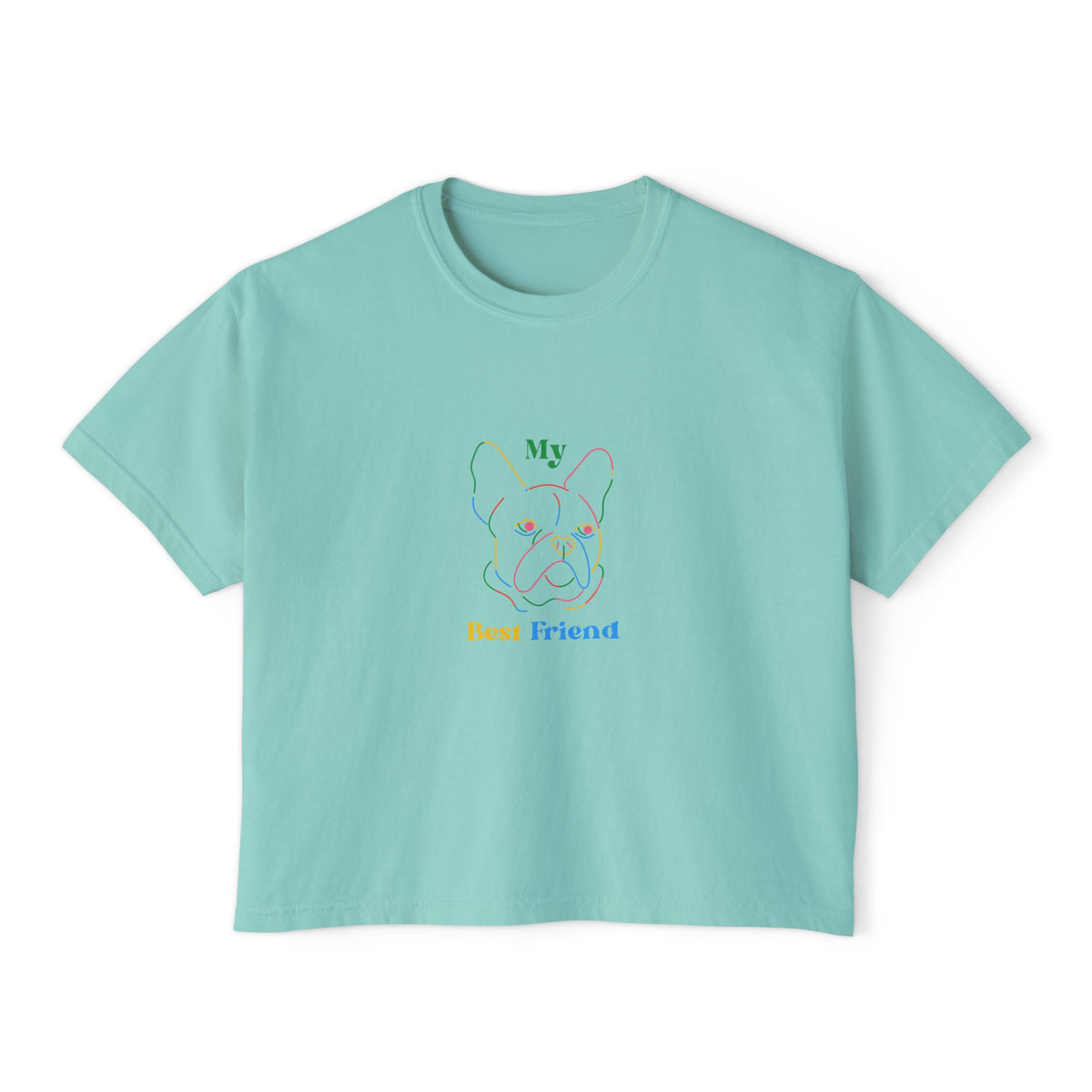 Women's Boxy Tee — 'My Best Friend' Rainbow French Bulldog Graphic Tee