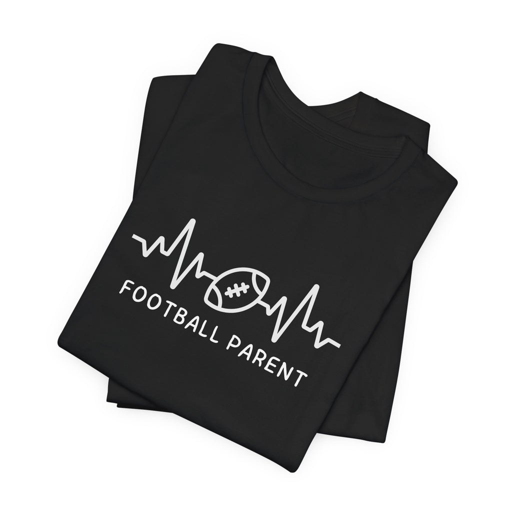 Football Parent T‑Shirt — Heartbeat EKG Football Design for Proud Moms & Dads
