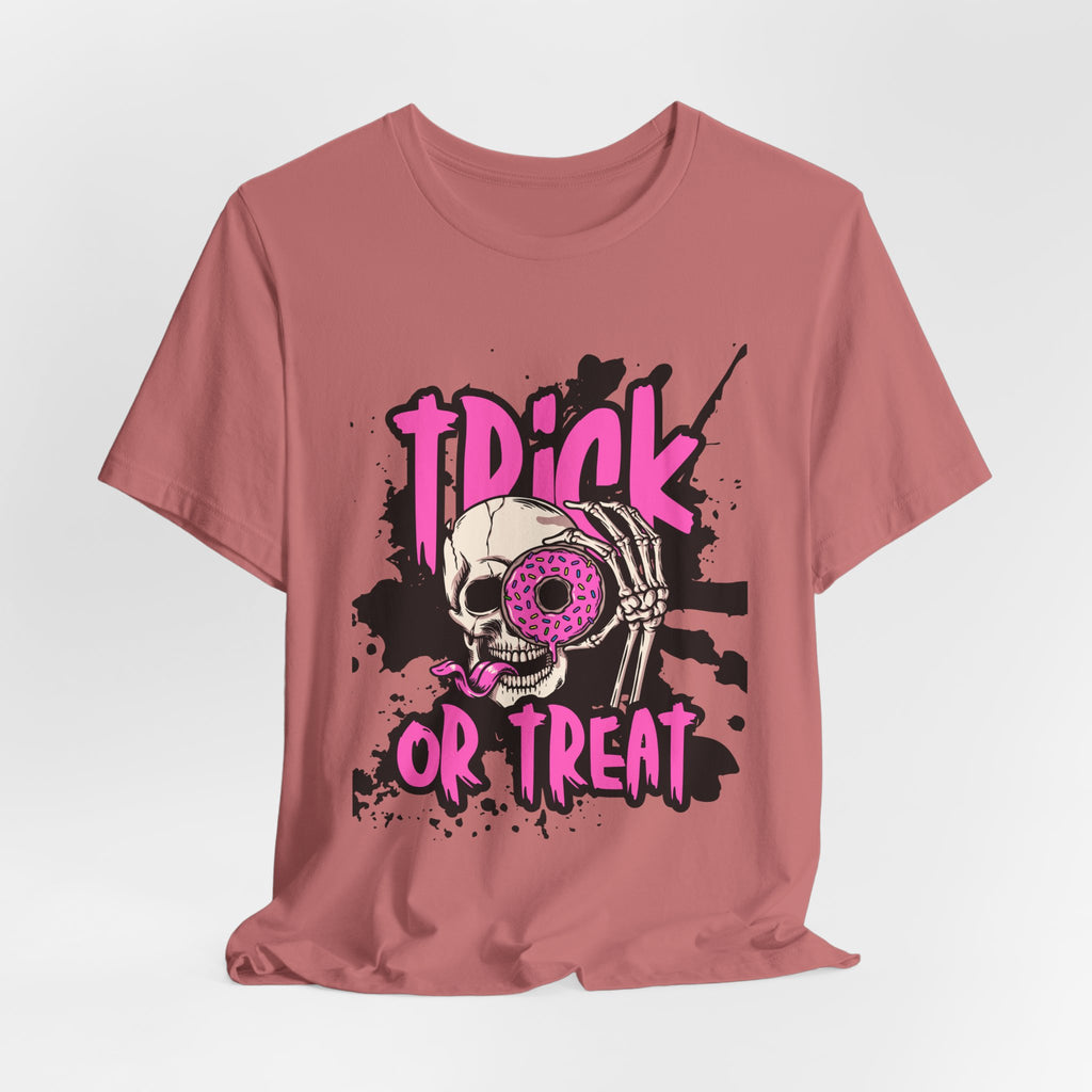 Halloween Skull Donut Tee — "Trick or Treat" Graphic T-Shirt