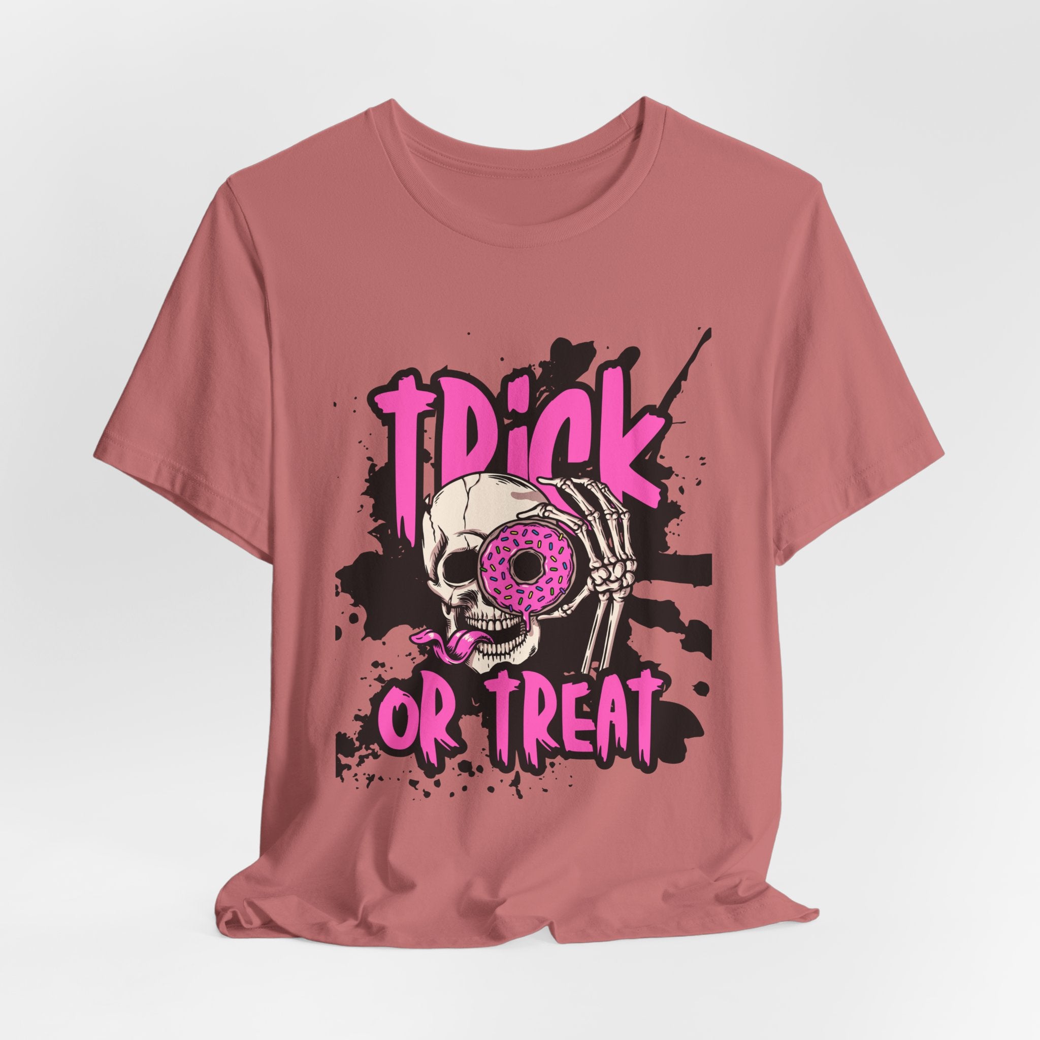 Halloween Skull Donut Tee — "Trick or Treat" Graphic T-Shirt