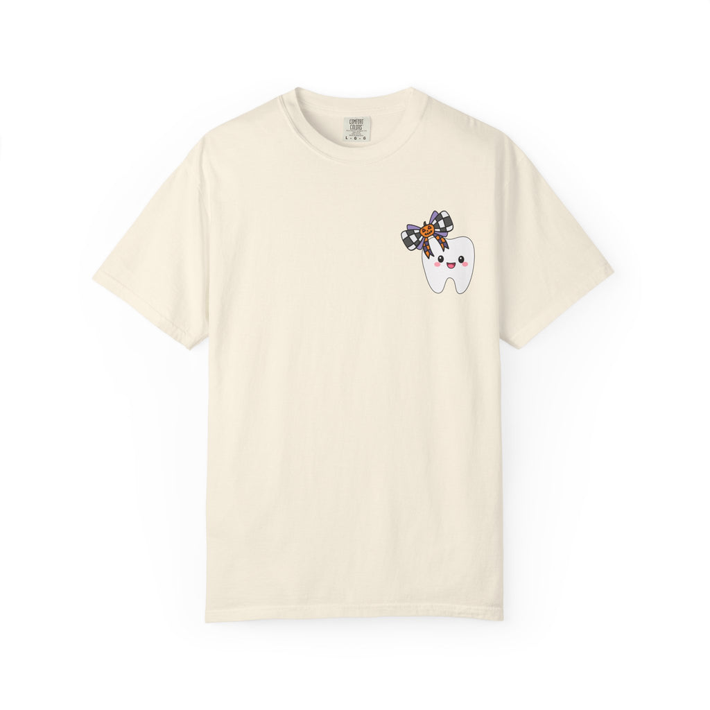 Hello Fall Tooth T-Shirt — Cute Dental Pumpkin & Coffee Autumn Tee