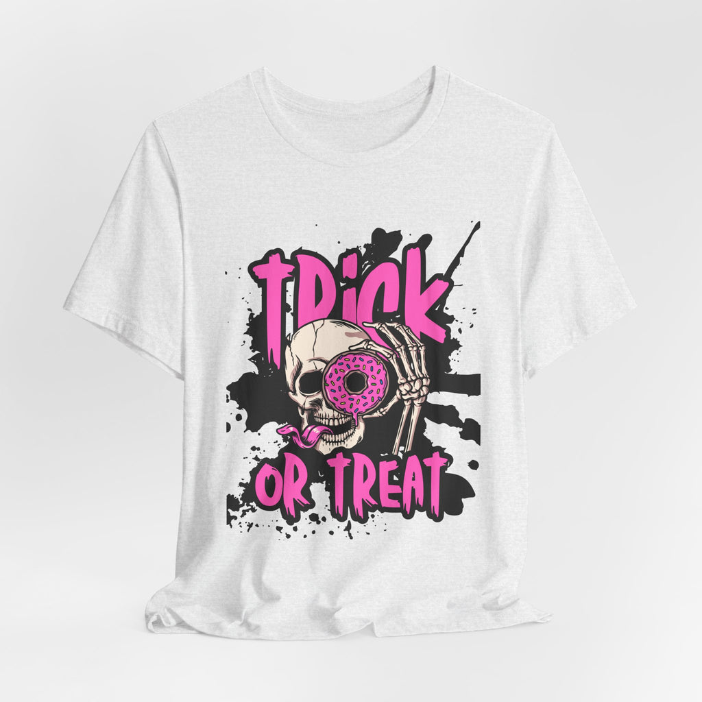 Halloween Skull Donut Tee — "Trick or Treat" Graphic T-Shirt