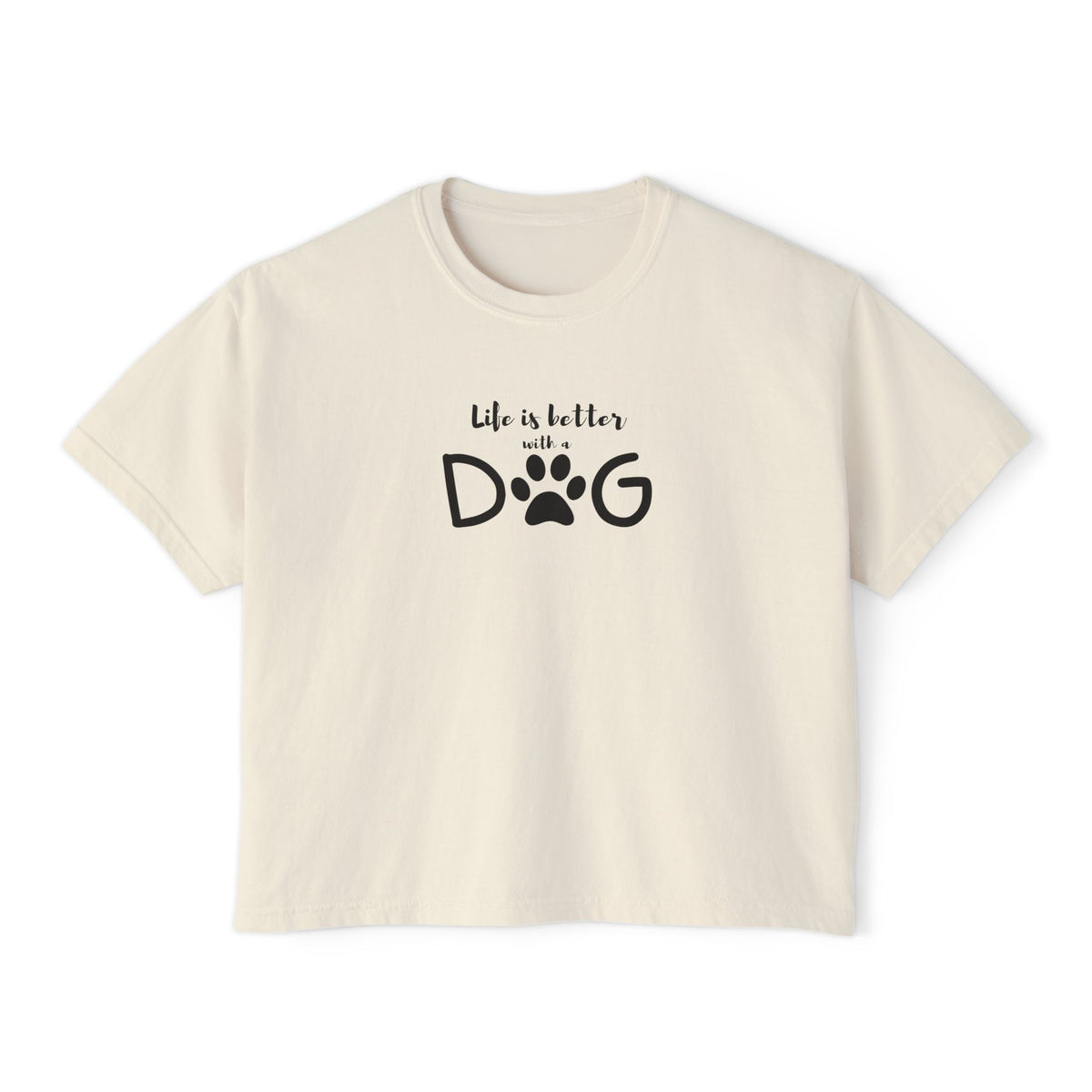 Dog Lover Boxy Tee — “Life Is Better With Dog” Cute Paw Graphic