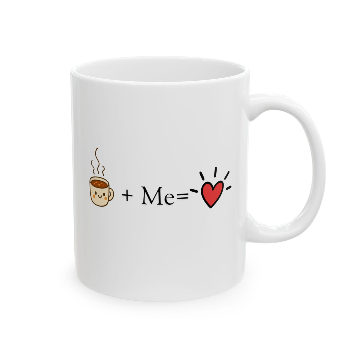 Coffee Love Ceramic Mug — Cute Heart & Smiling Cup Design (11oz, 15oz)