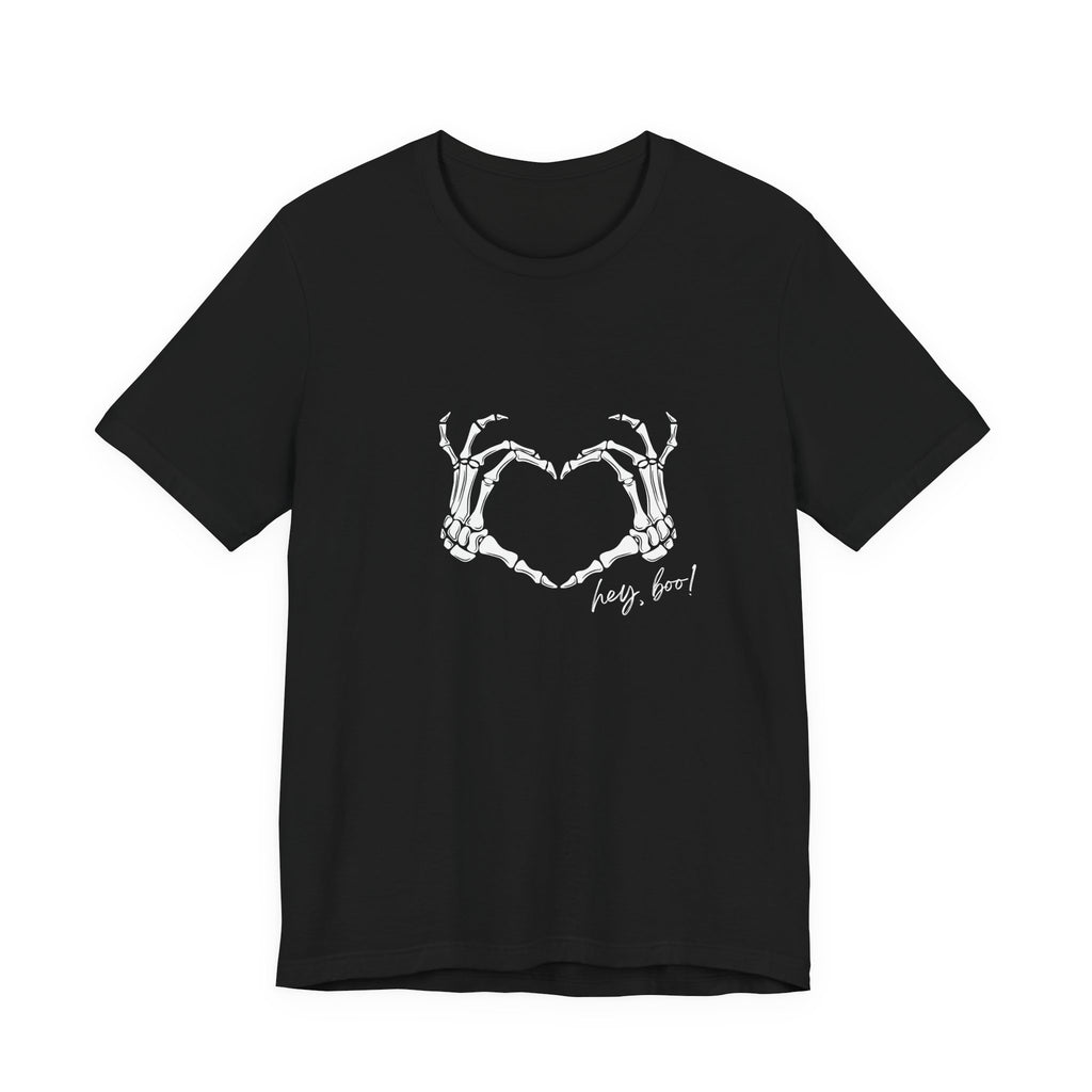 Skeleton Hands Heart T-Shirt — "Hey, Boo!" Gothic Halloween Tee
