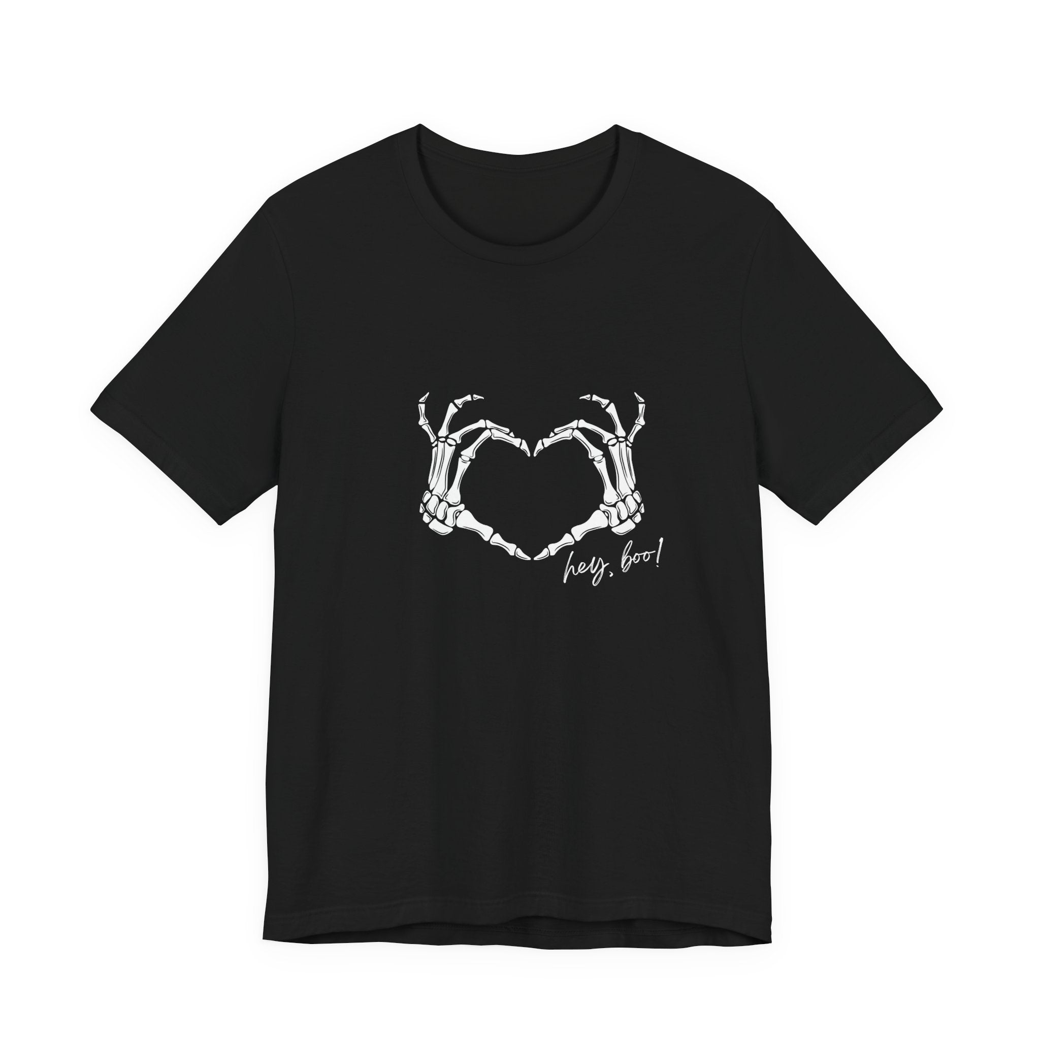 Skeleton Hands Heart T-Shirt — "Hey, Boo!" Gothic Halloween Tee
