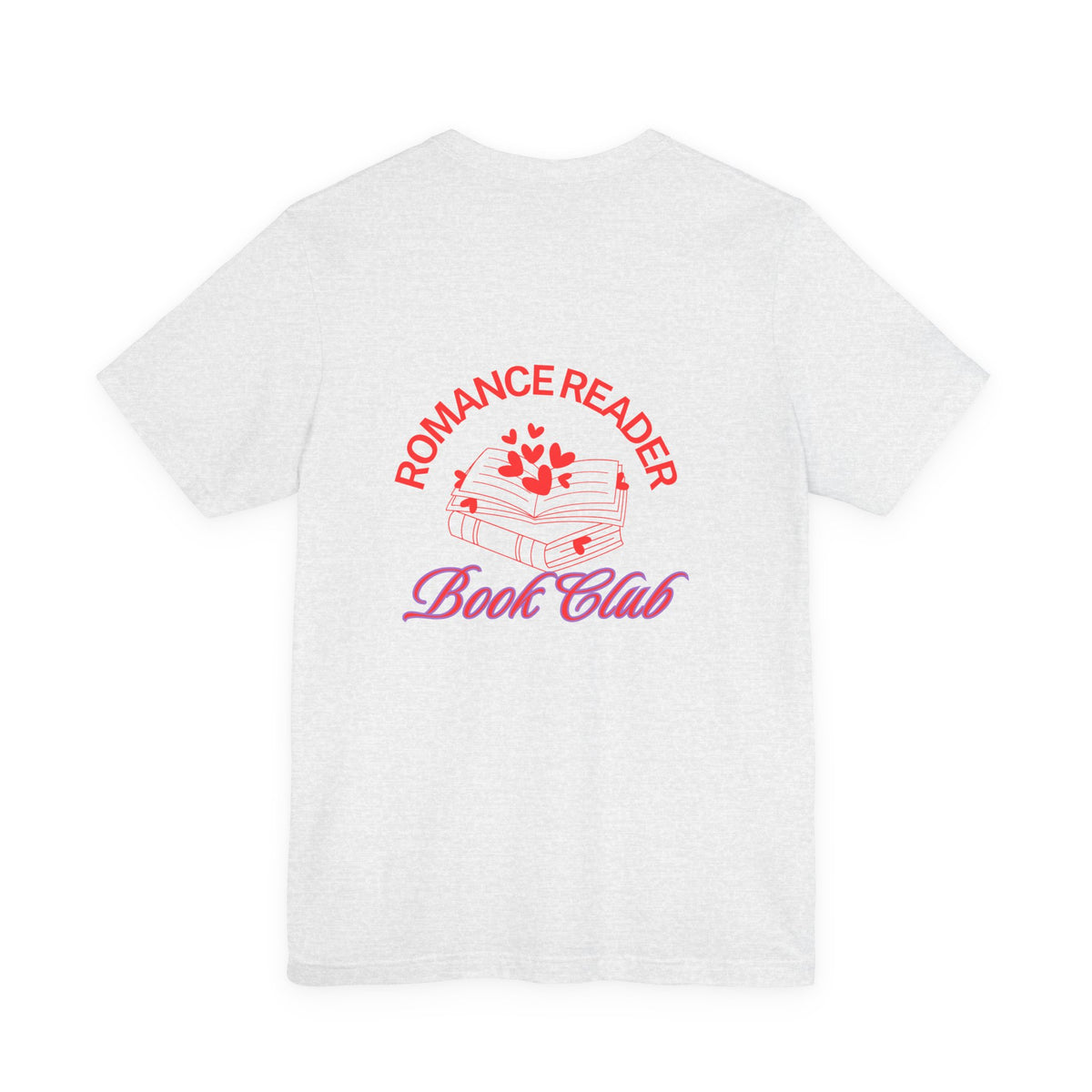 Romance Reader Book Club Tee — Pink Heart Chest & Back Graphic Shirt