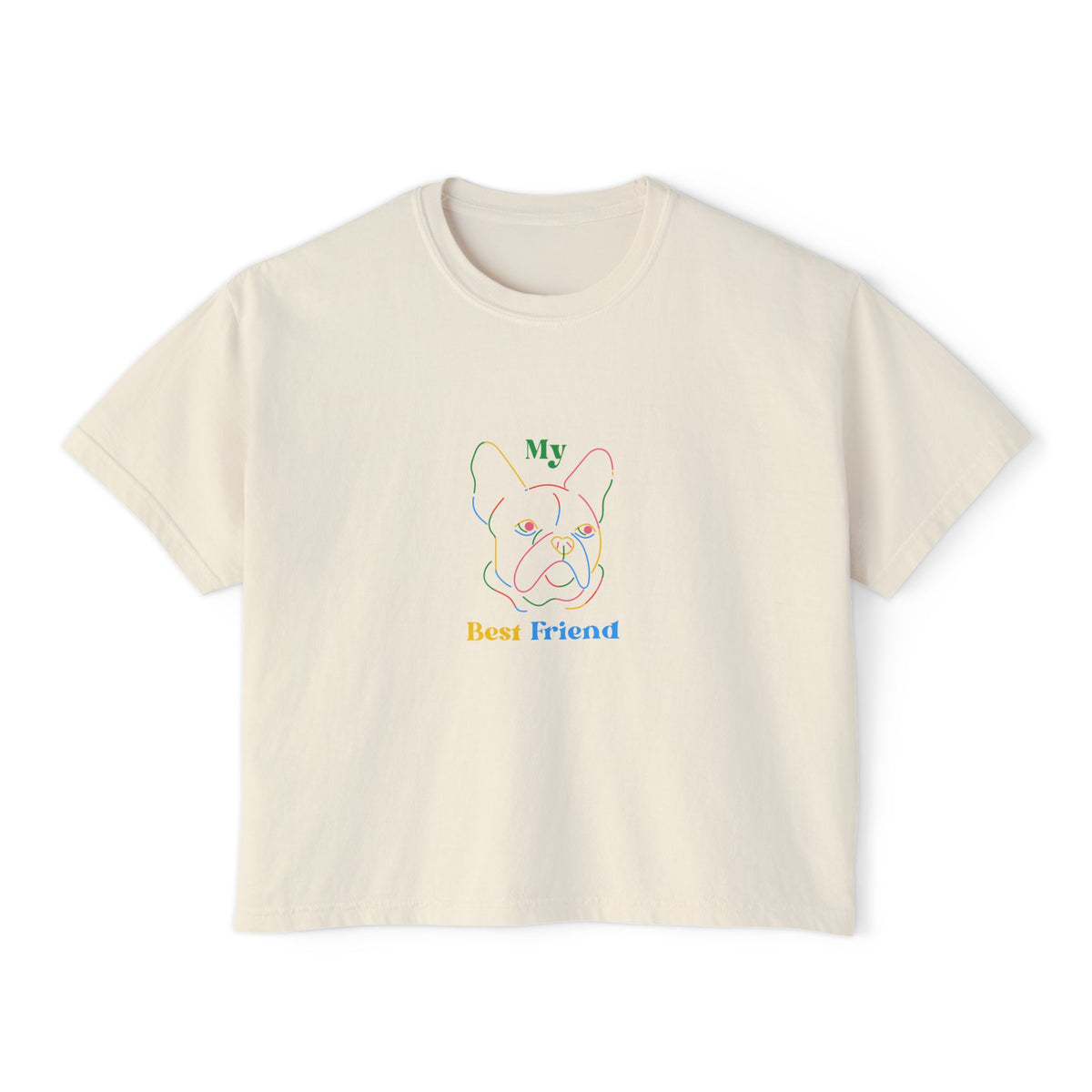 Women's Boxy Tee — 'My Best Friend' Rainbow French Bulldog Graphic Tee