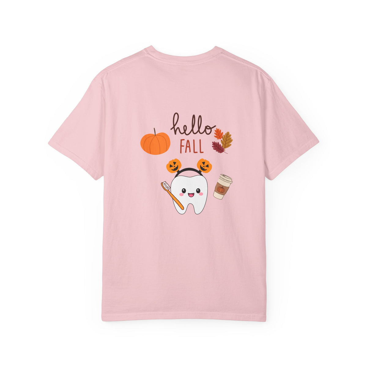 Hello Fall Tooth T-Shirt — Cute Dental Pumpkin & Coffee Autumn Tee