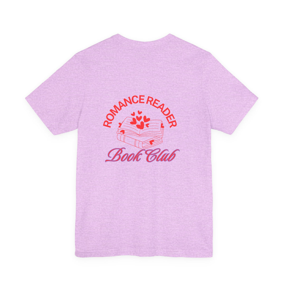 Romance Reader Book Club Tee — Pink Heart Chest & Back Graphic Shirt