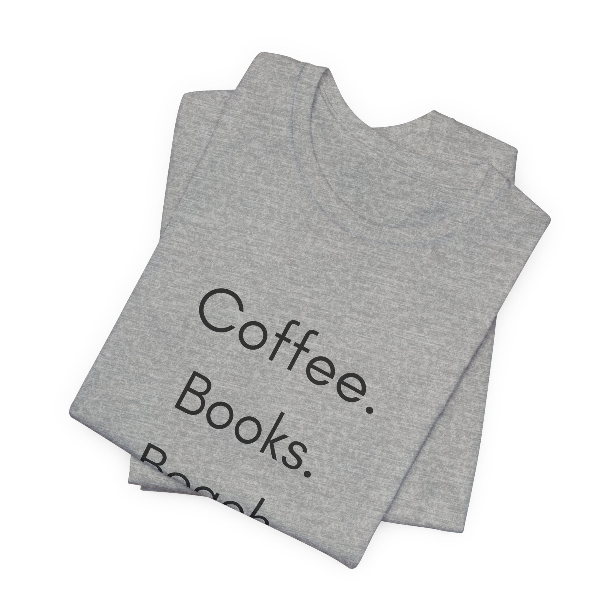 Coffee. Books. Beach. T‑Shirt — Minimalist Literary Beach Tee