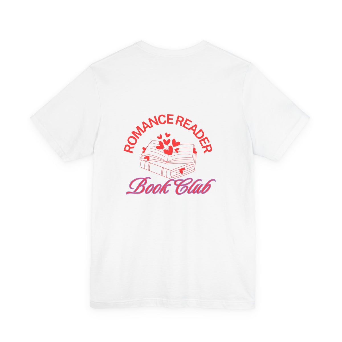 Romance Reader Book Club Tee — Pink Heart Chest & Back Graphic Shirt