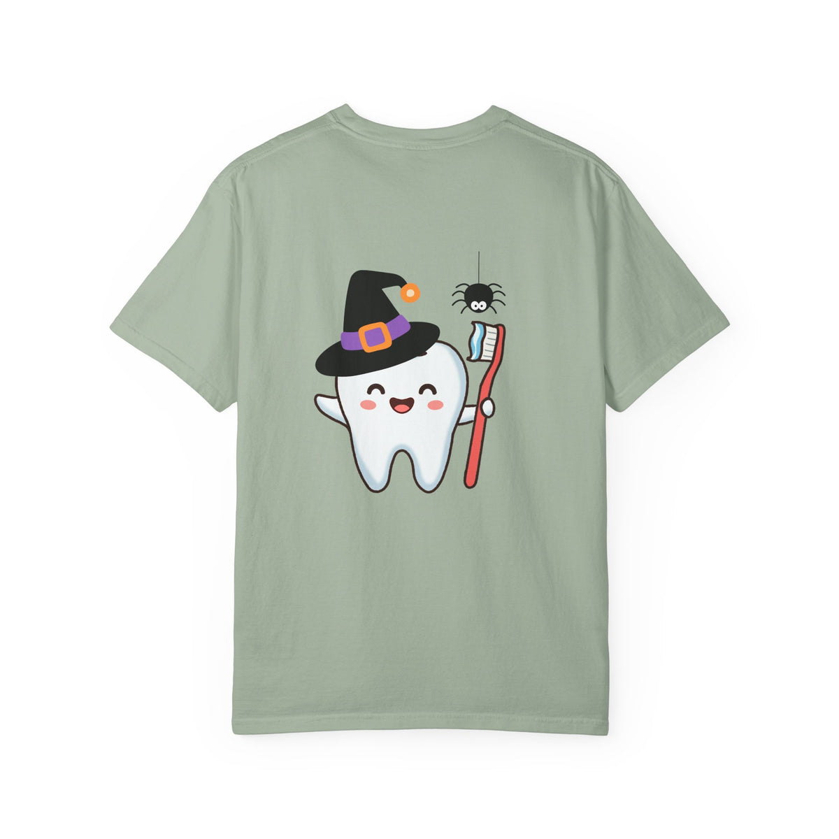Tooth Fairy Halloween T-Shirt — Cute Witch Tooth with Toothbrush & Spider