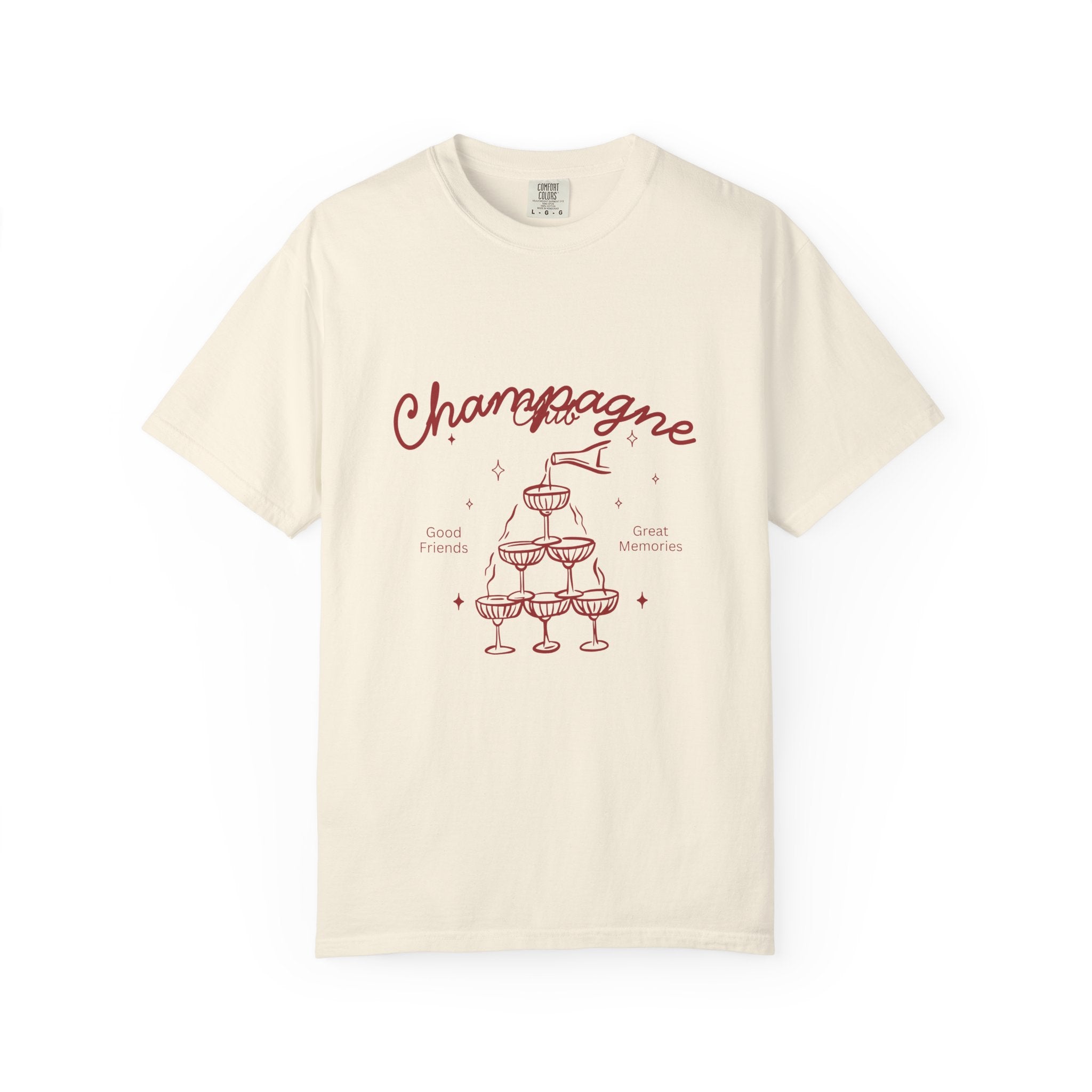 Champagne Tower T-Shirt — Retro Script Champagne Graphic Tee