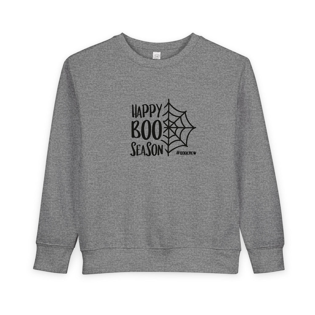 Toddler Sweatshirt - "Happy Boo Season" Halloween Spiderweb Kids Pullover