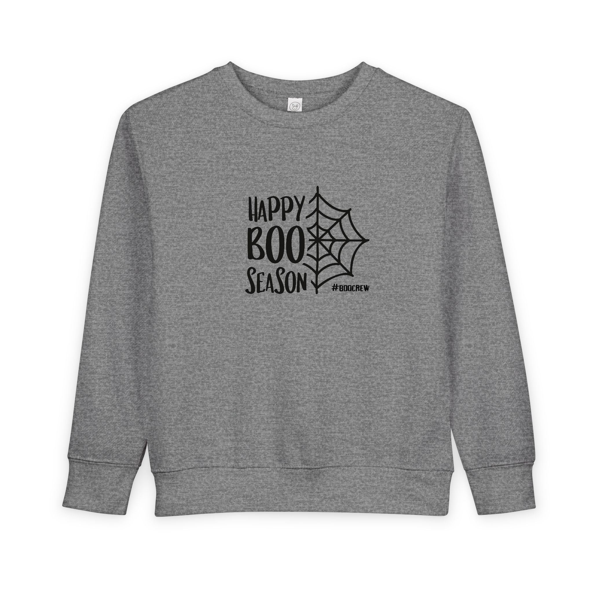 Toddler Sweatshirt - "Happy Boo Season" Halloween Spiderweb Kids Pullover