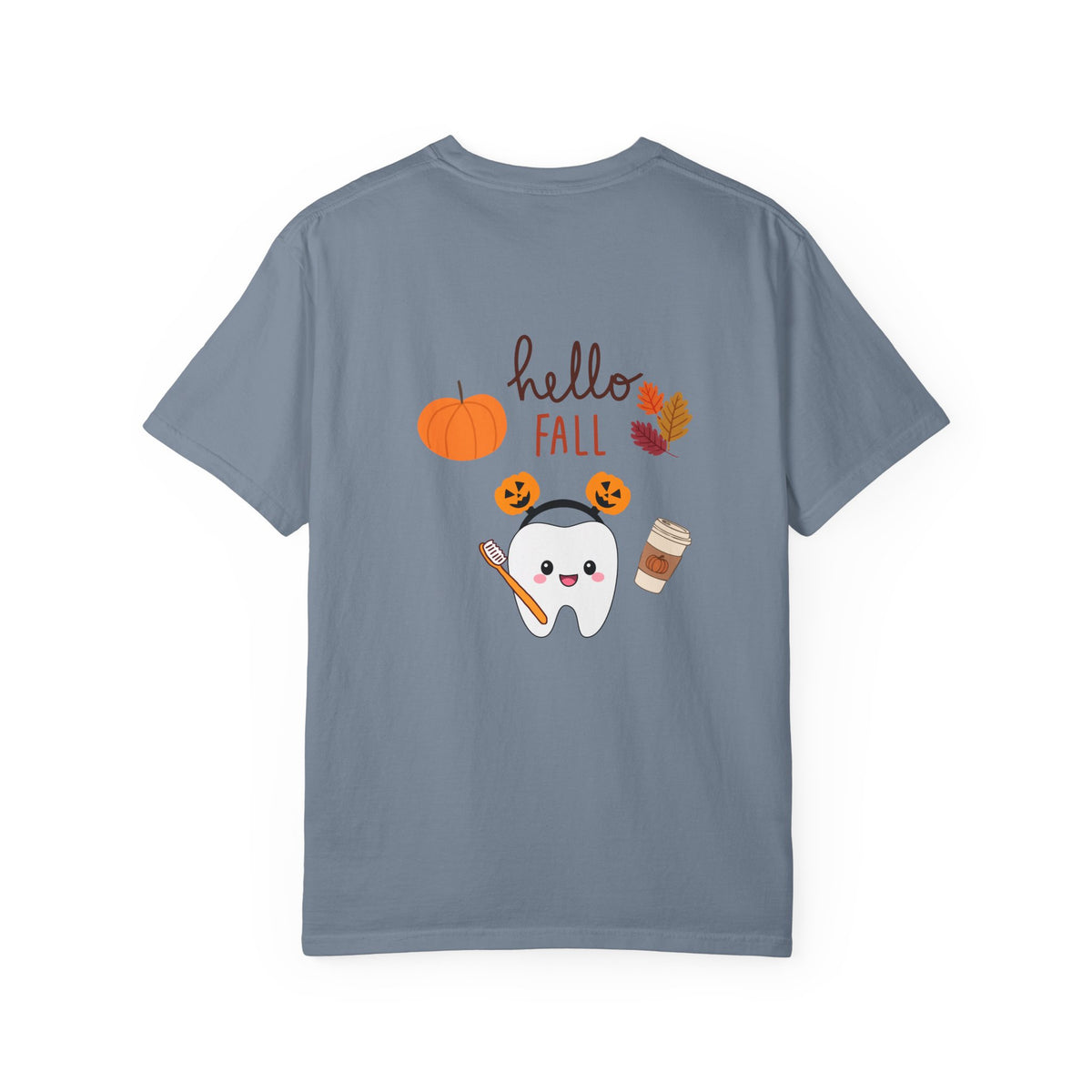 Hello Fall Tooth T-Shirt — Cute Dental Pumpkin & Coffee Autumn Tee