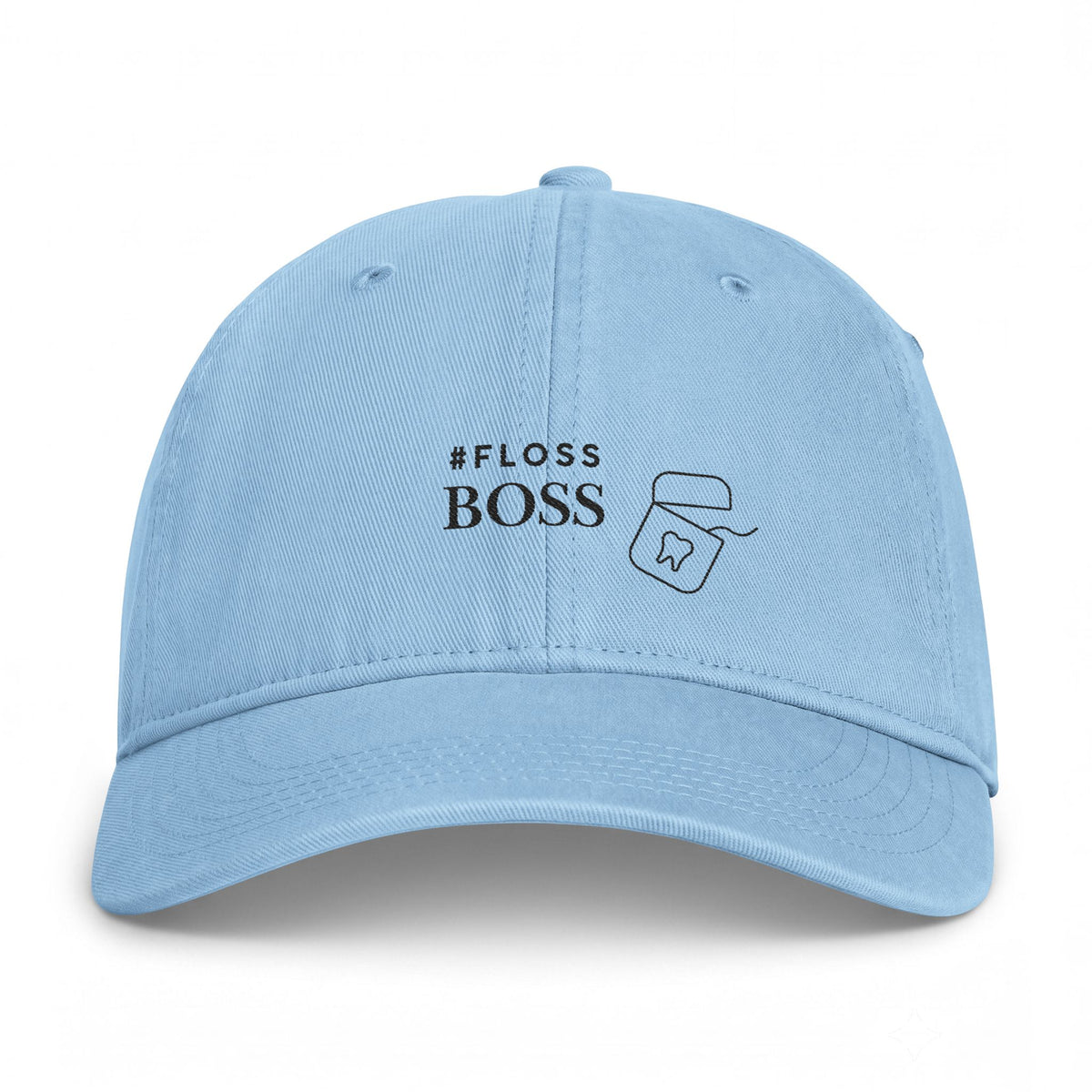 #FLOSS BOSS Embroidered Cap — Coastal Washed Dad Hat with Floss Jar Graphic