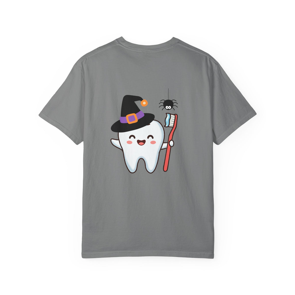 Tooth Fairy Halloween T-Shirt — Cute Witch Tooth with Toothbrush & Spider