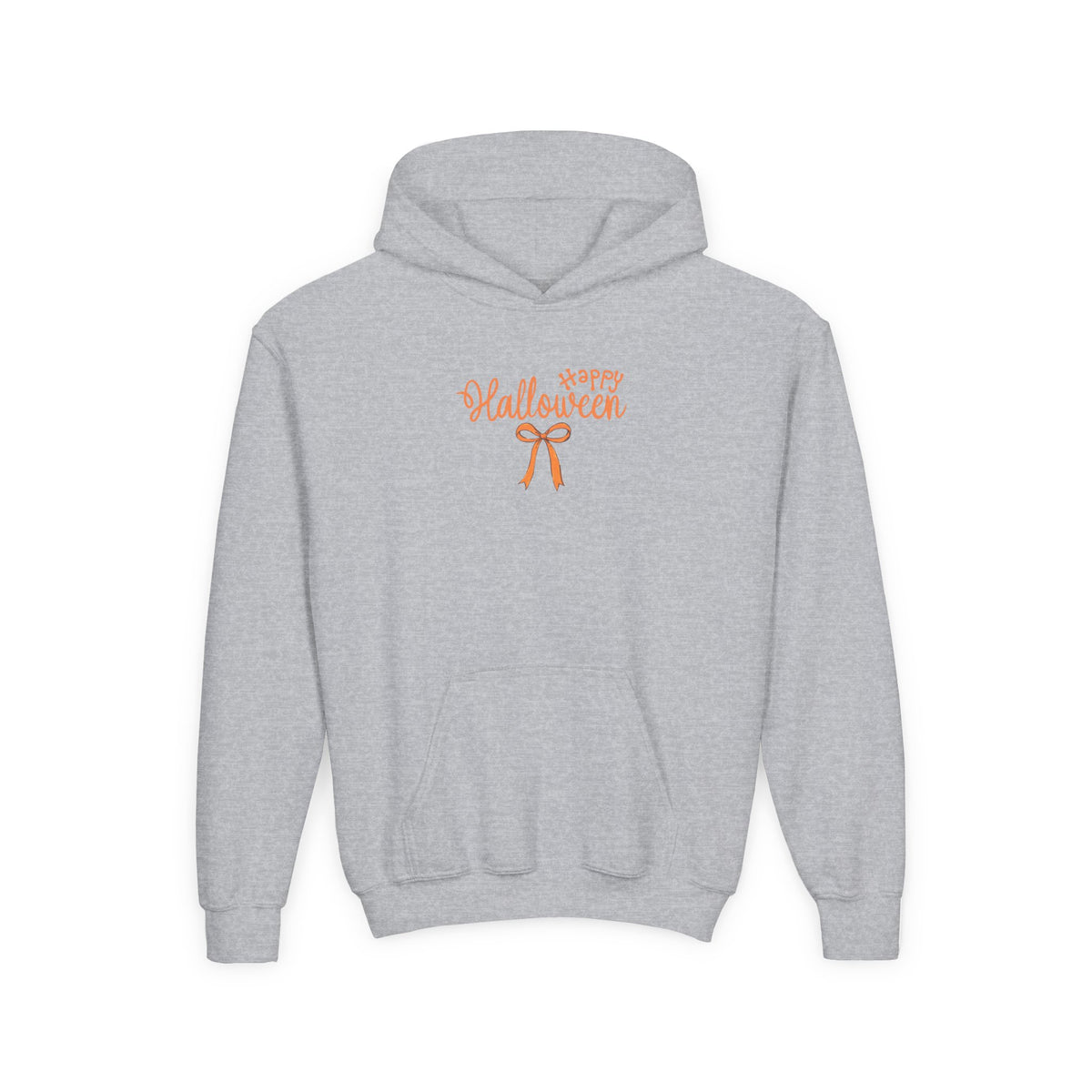 Youth Hoodie – 'Happy Halloween' Cute Orange Bow Kids' Halloween Sweatshirt