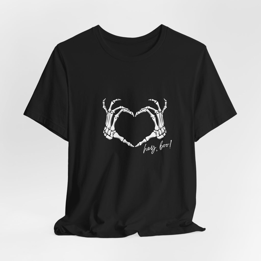 Skeleton Hands Heart T-Shirt — "Hey, Boo!" Gothic Halloween Tee