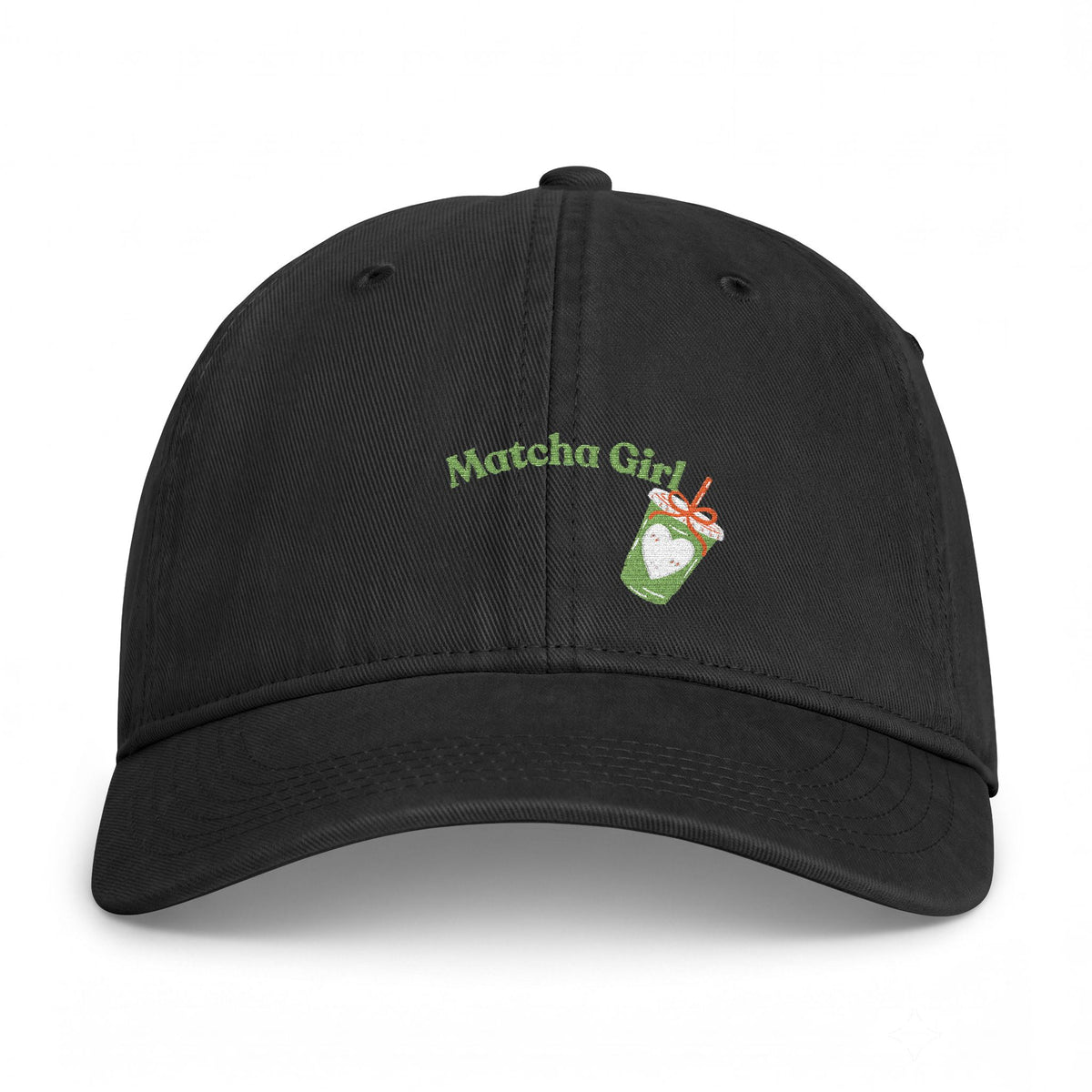 Matcha Girl Cap — Embroidered Coastal Washed Hat with Iced Matcha Design