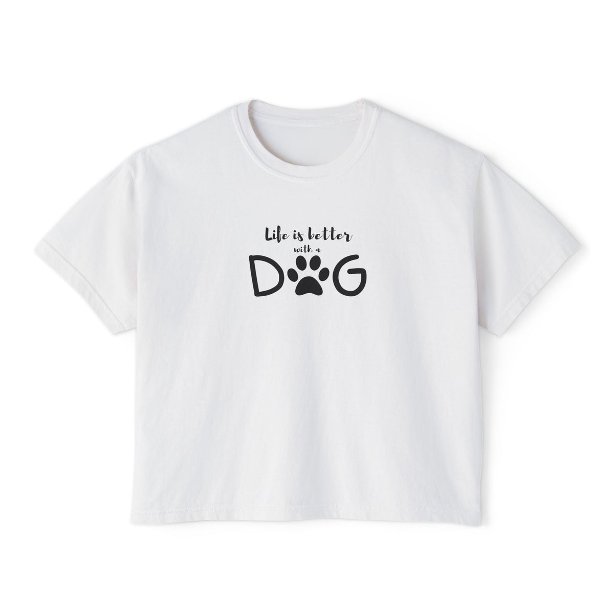 Dog Lover Boxy Tee — “Life Is Better With Dog” Cute Paw Graphic