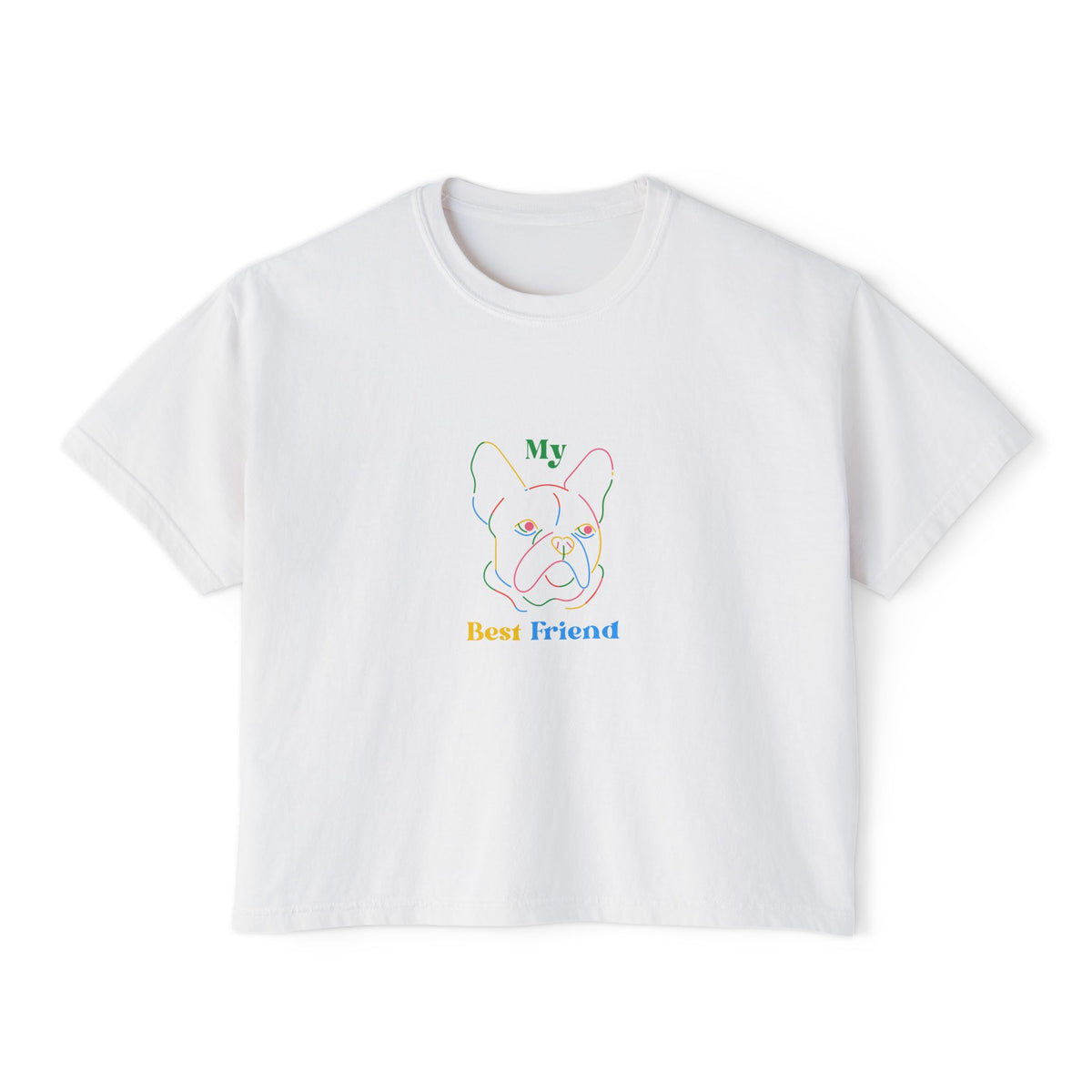 Women's Boxy Tee — 'My Best Friend' Rainbow French Bulldog Graphic Tee