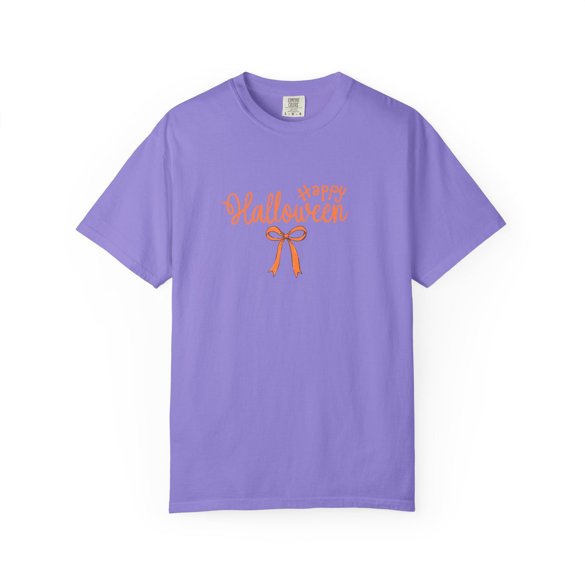 Halloween Bow T-Shirt — 'Happy Halloween' Orange Script Tee
