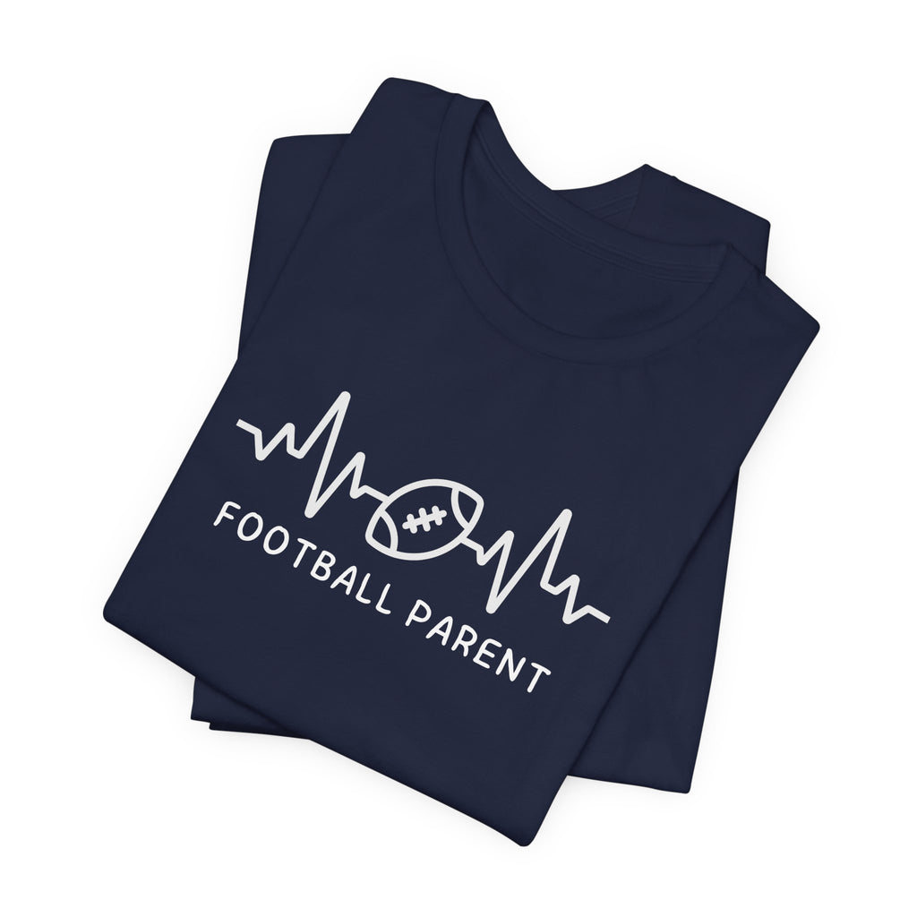 Football Parent T‑Shirt — Heartbeat EKG Football Design for Proud Moms & Dads