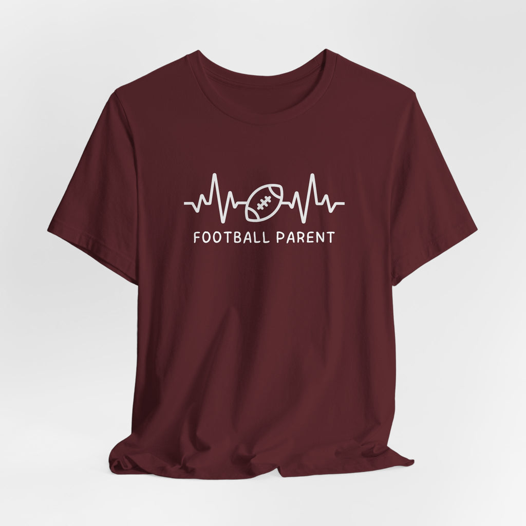 Football Parent T‑Shirt — Heartbeat EKG Football Design for Proud Moms & Dads
