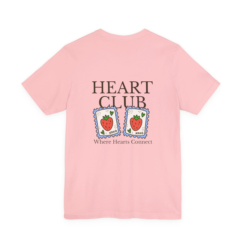 Heart Club Tee — Cute Strawberry Stamps Graphic Shirt (Where Hearts Connect)