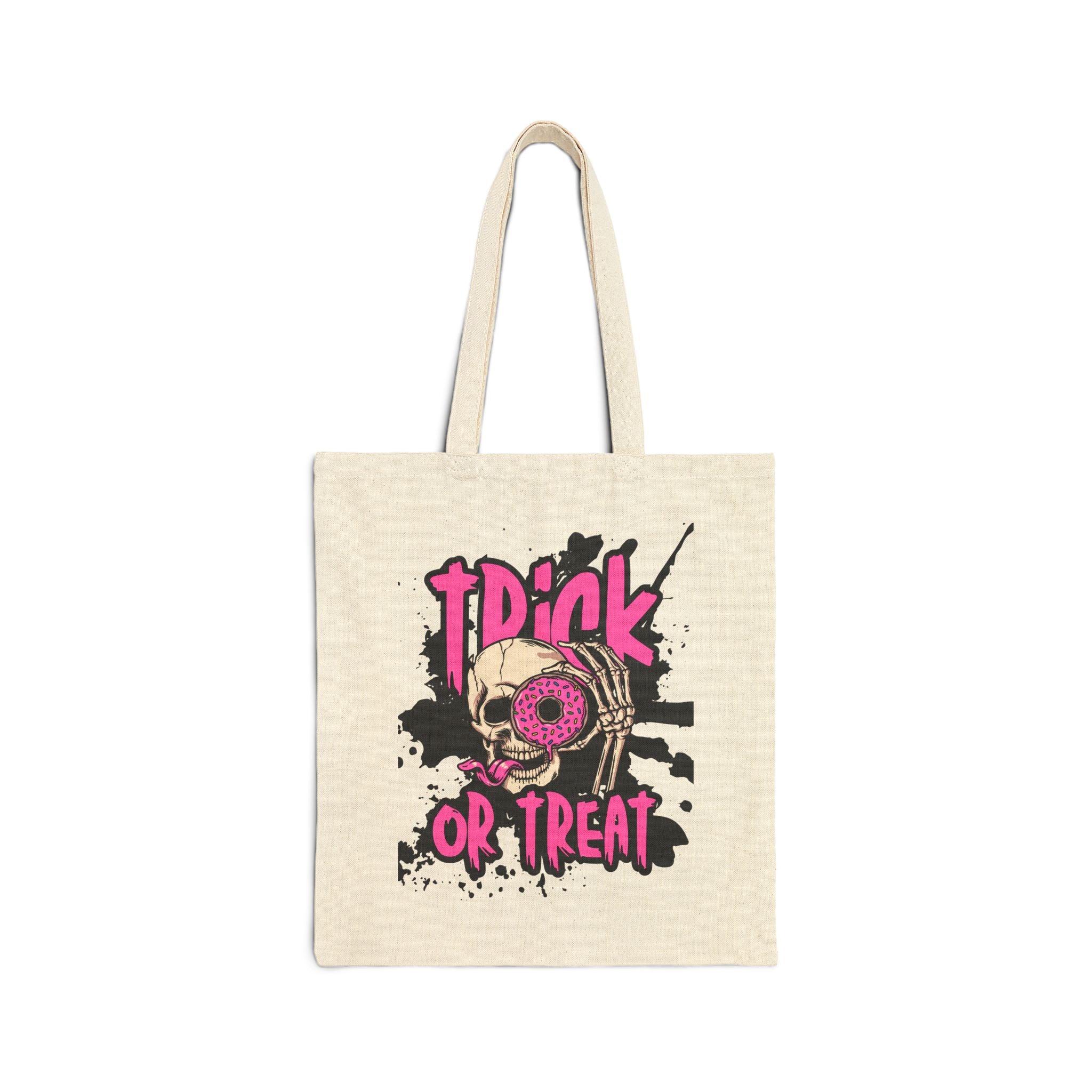 Tote — 'Trick or Treat' Skull & Donut Halloween Canvas Tote Bag