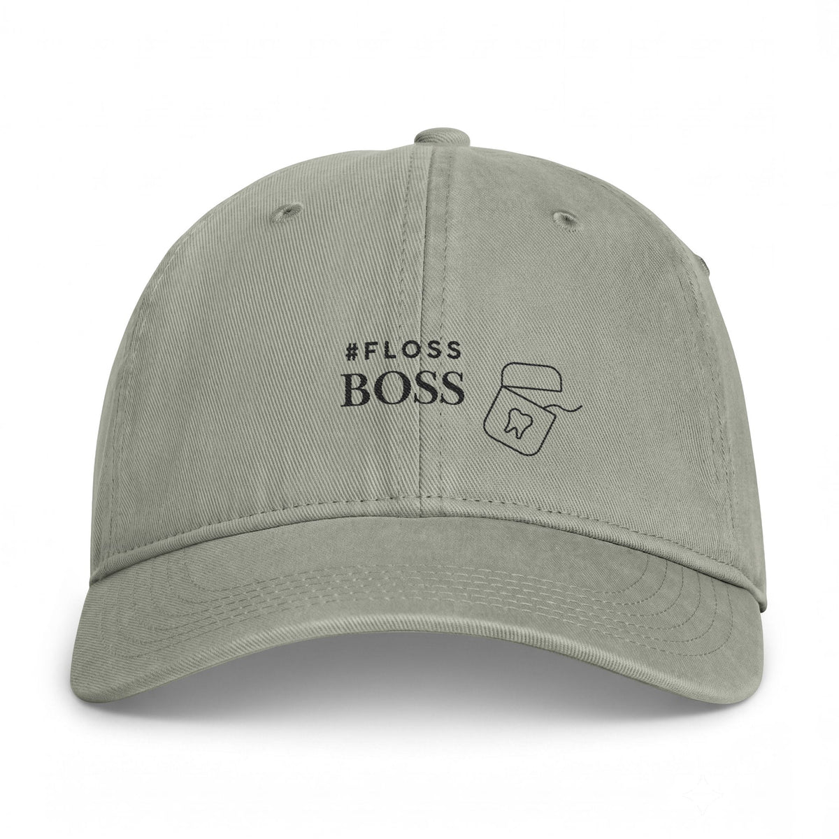 #FLOSS BOSS Embroidered Cap — Coastal Washed Dad Hat with Floss Jar Graphic