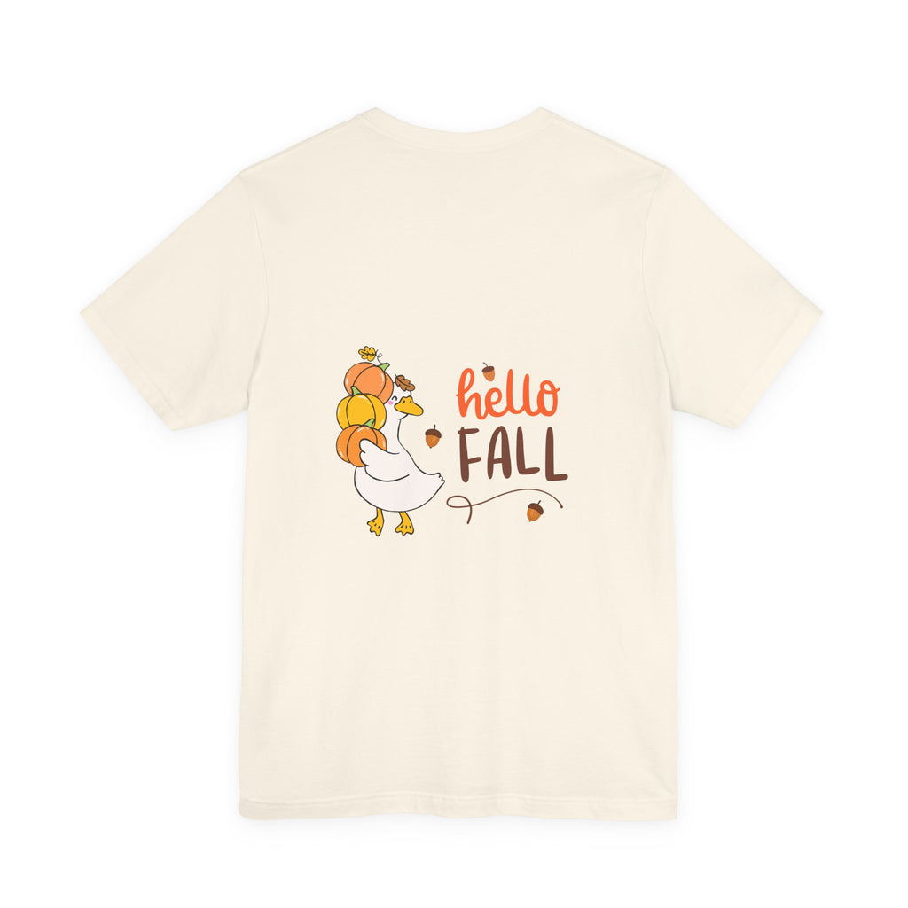 Hello Fall Tee — Cute Goose with Pumpkins Autumn Shirt