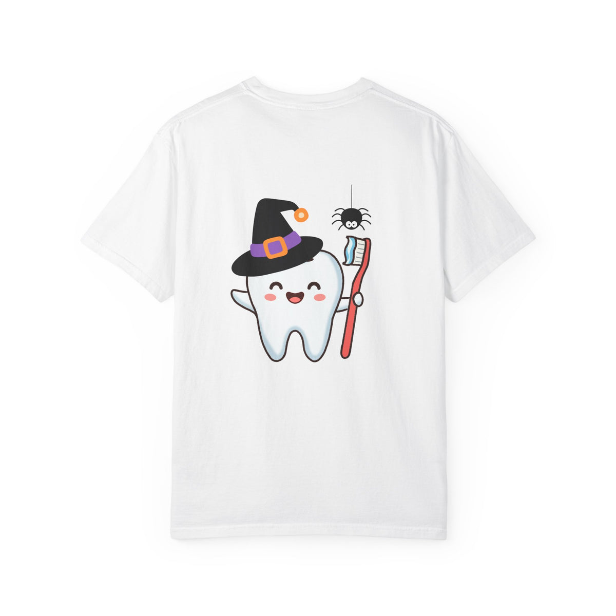 Tooth Fairy Halloween T-Shirt — Cute Witch Tooth with Toothbrush & Spider