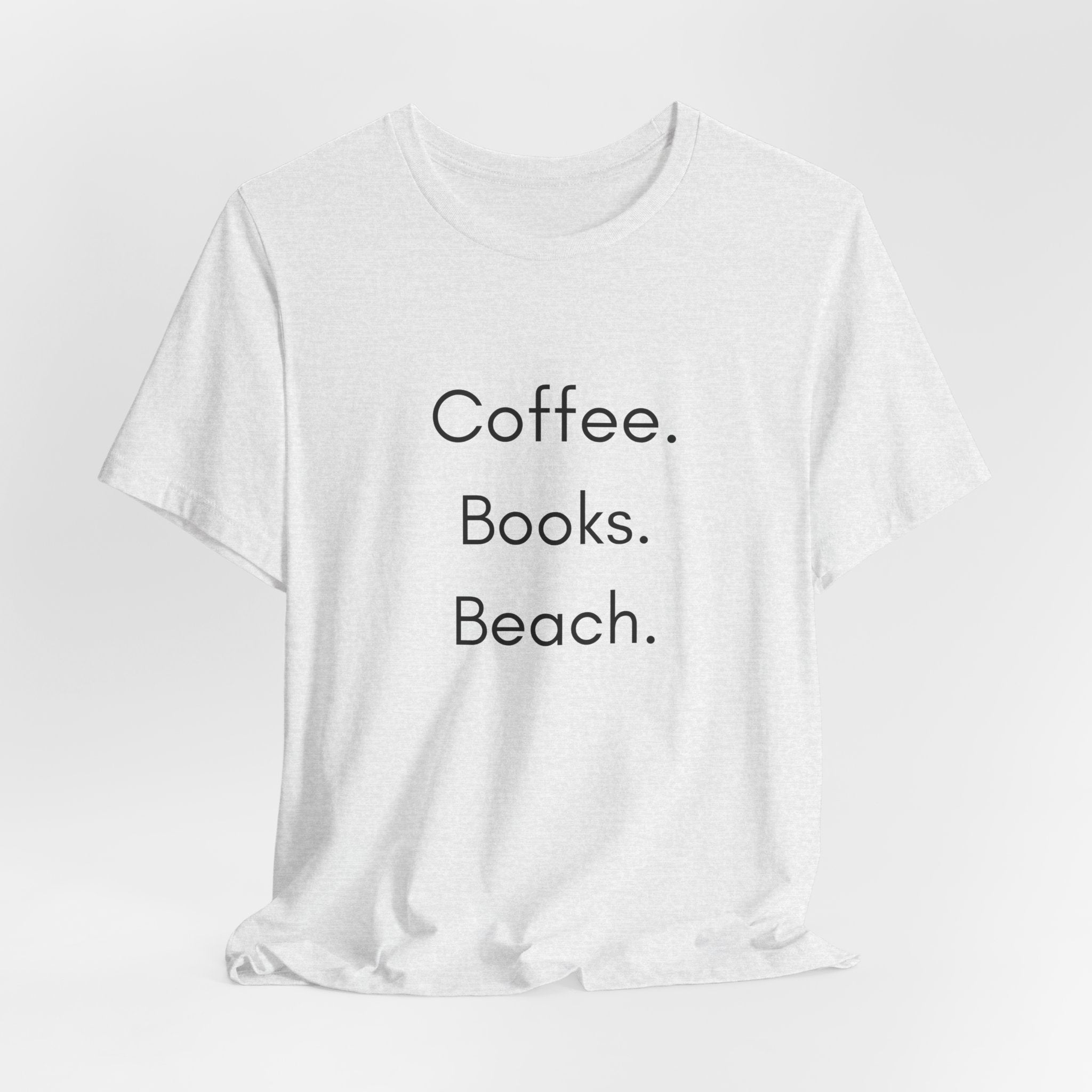Coffee. Books. Beach. T‑Shirt — Minimalist Literary Beach Tee