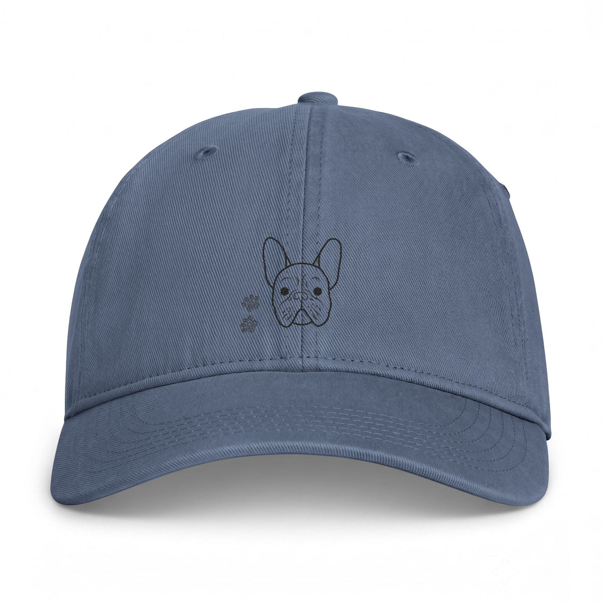Washed Cotton Cap with Minimal French Bulldog Outline — Coastal Casual Dad Hat